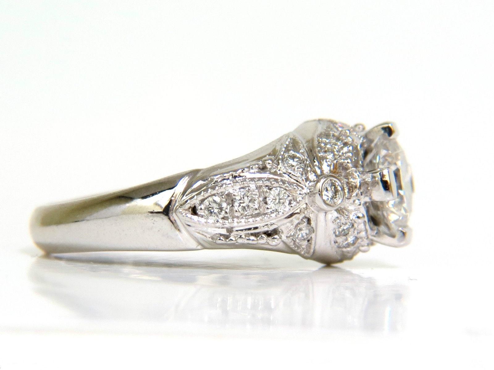 Women's or Men's 1.82 Carat Full Brilliant Round Diamond Ring 14 Karat A+ Art Deco