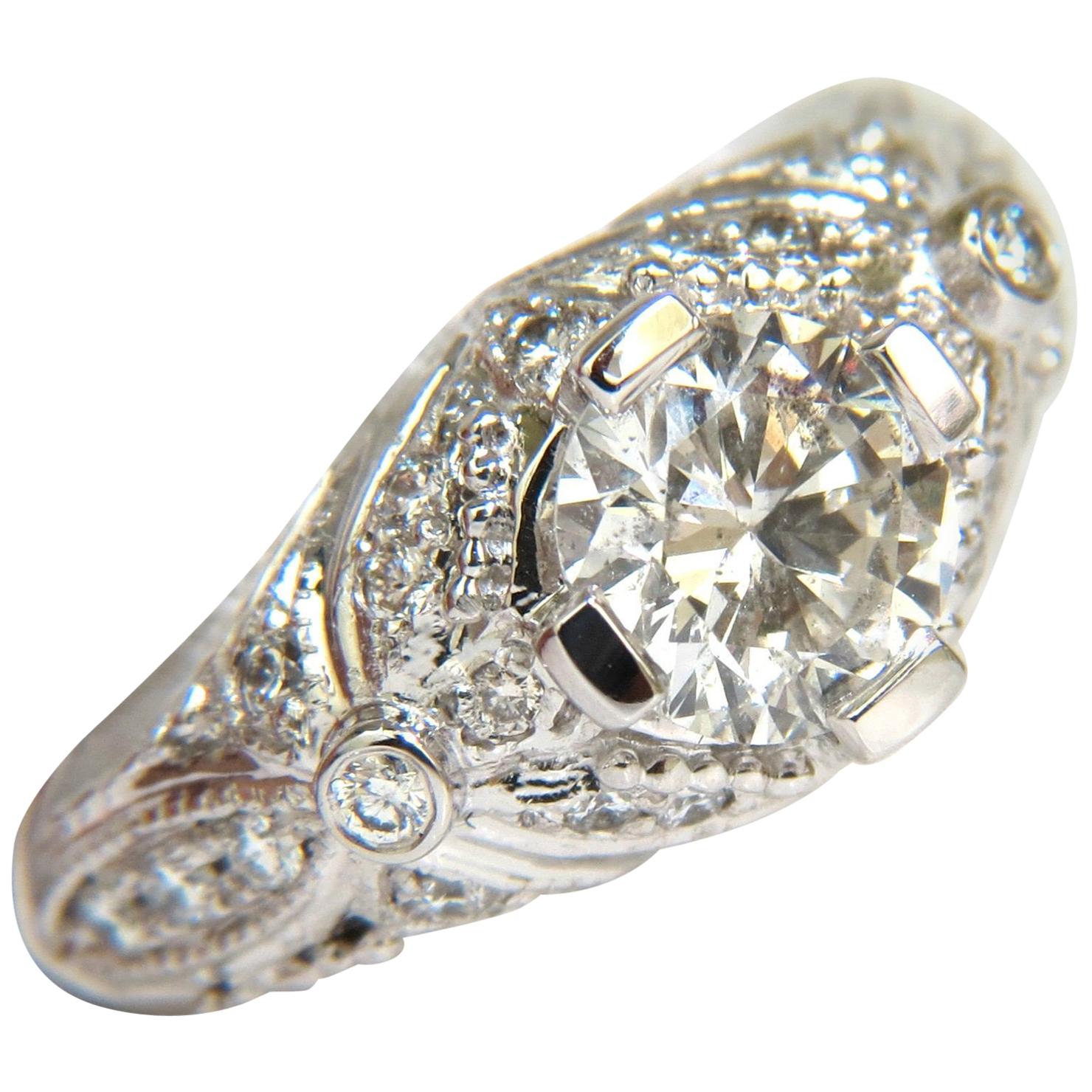 1.82 Carat Full Brilliant Round Diamond Ring 14 Karat A+ Art Deco