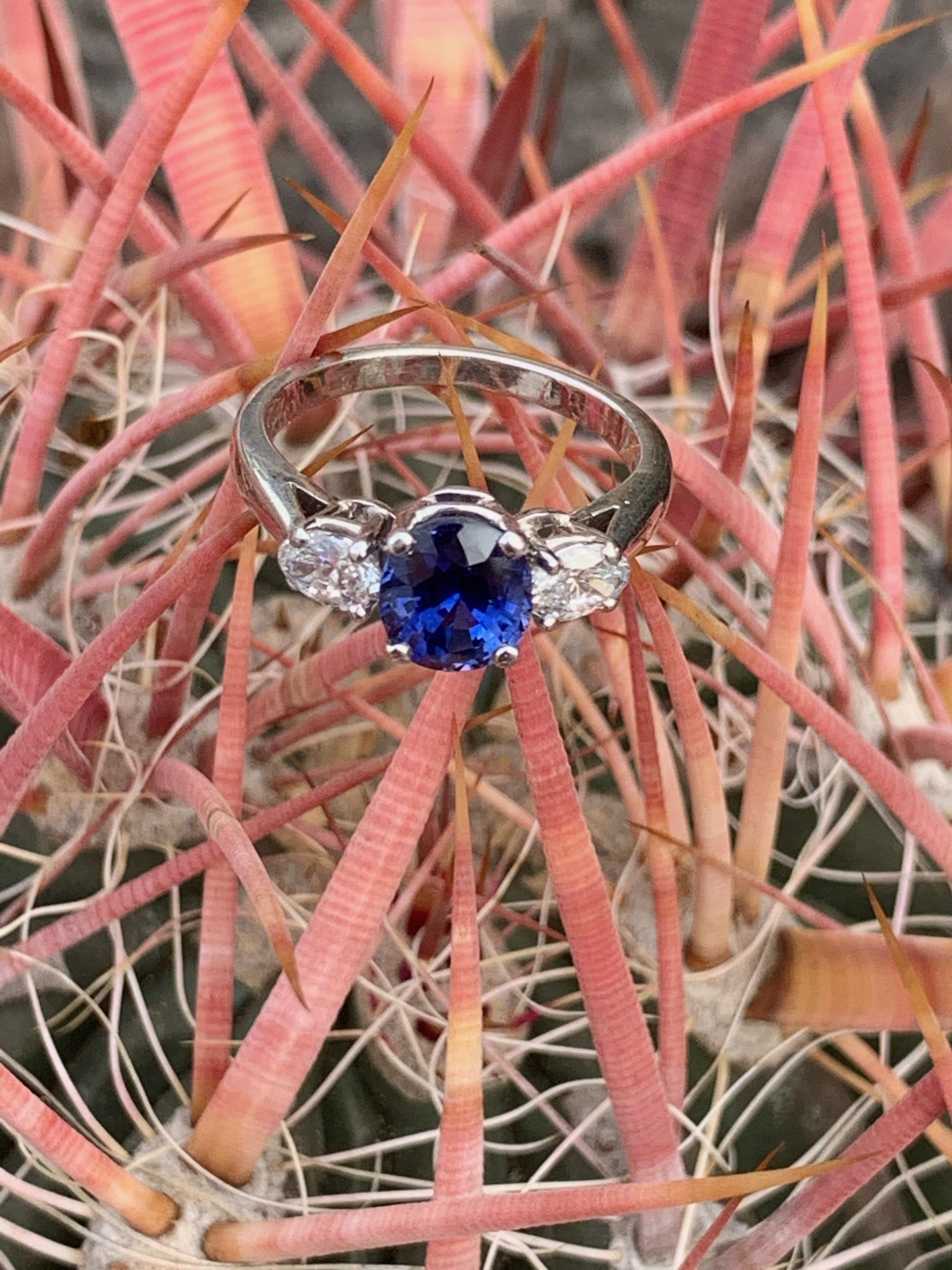 Modern 1.82 Carat GIA Blue Sapphire and Diamond Ring in Platinum