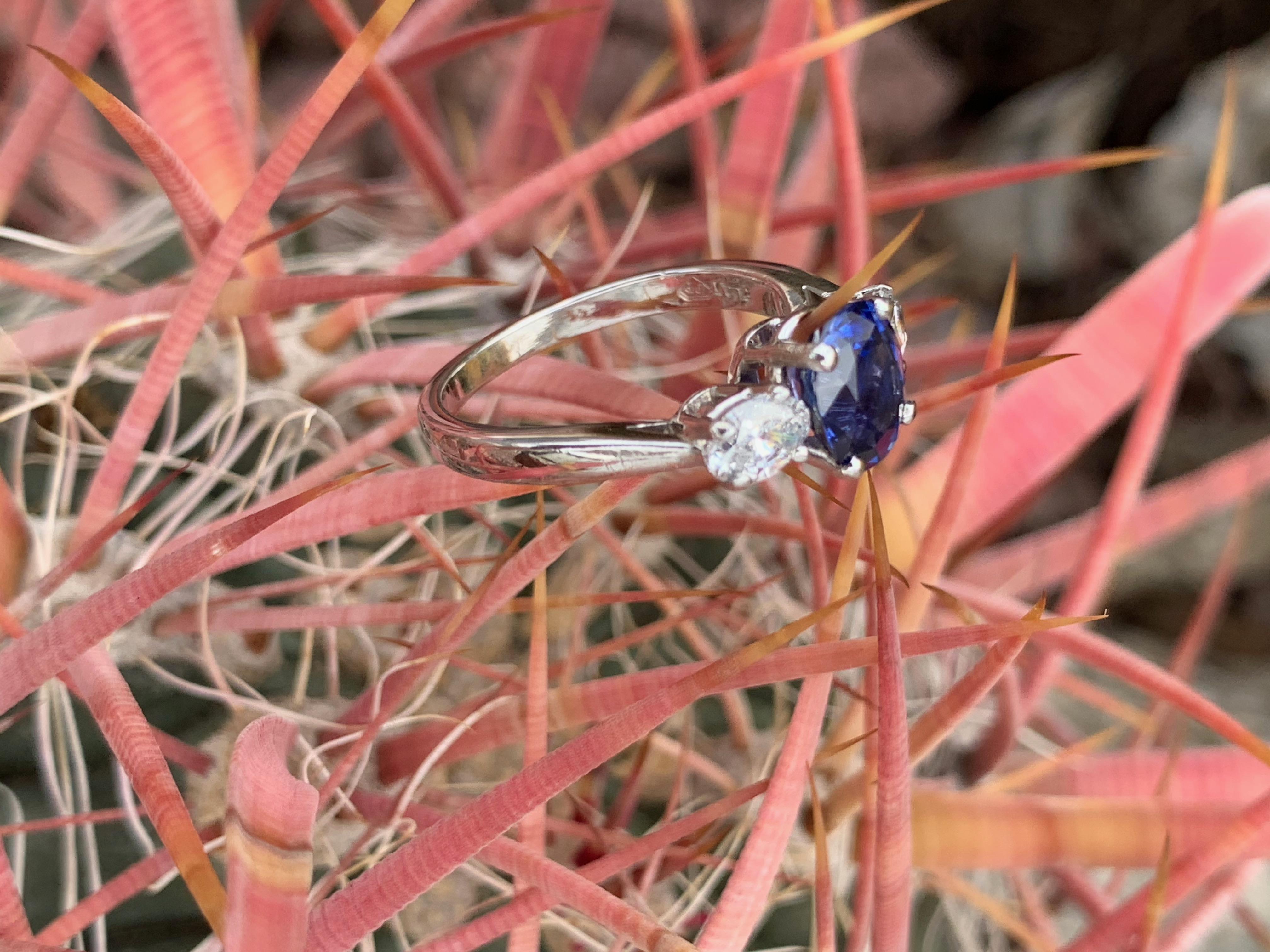 1.82 Carat GIA Blue Sapphire and Diamond Ring in Platinum In New Condition In Tucson, AZ