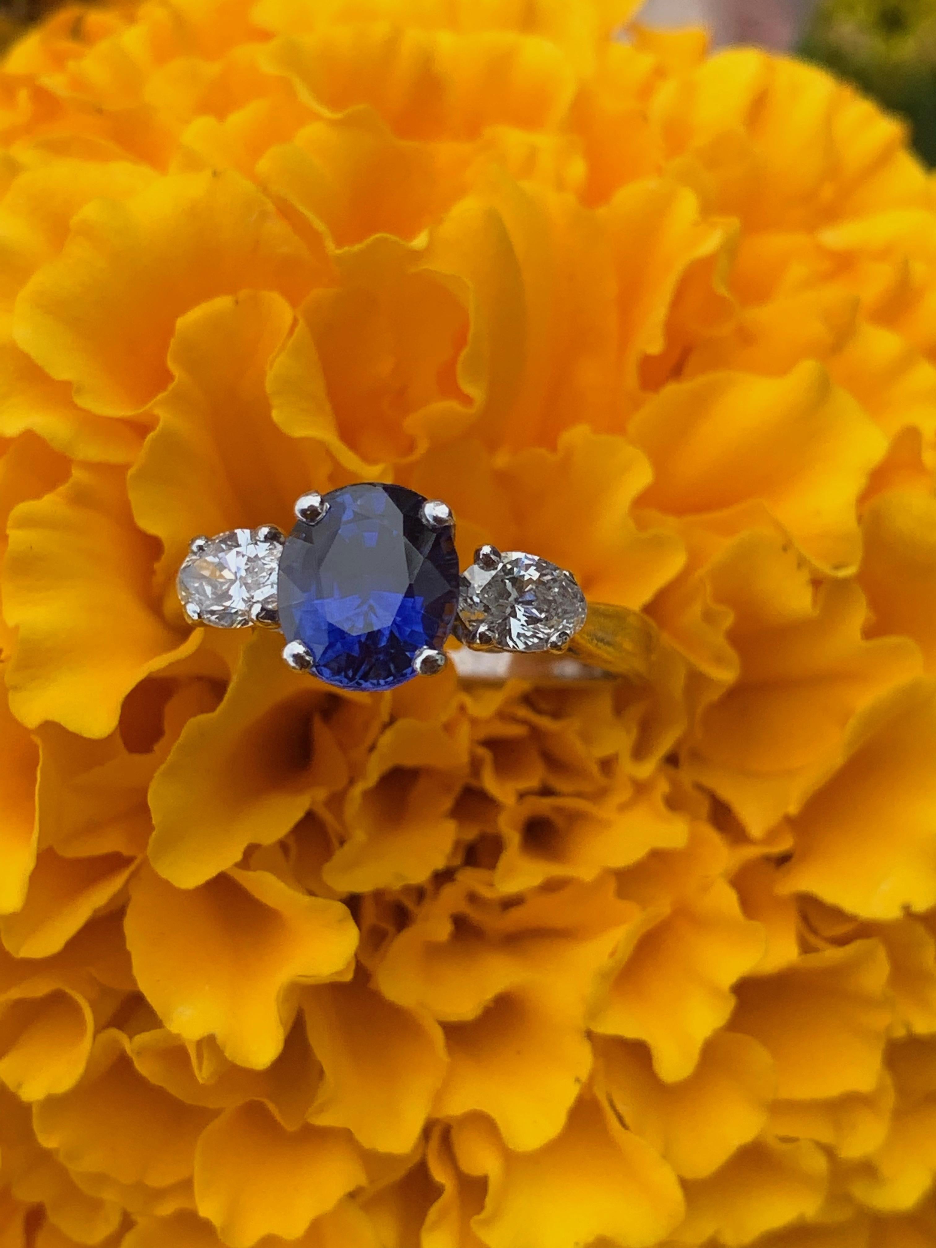 1.82 Carat GIA Blue Sapphire and Diamond Ring in Platinum 2