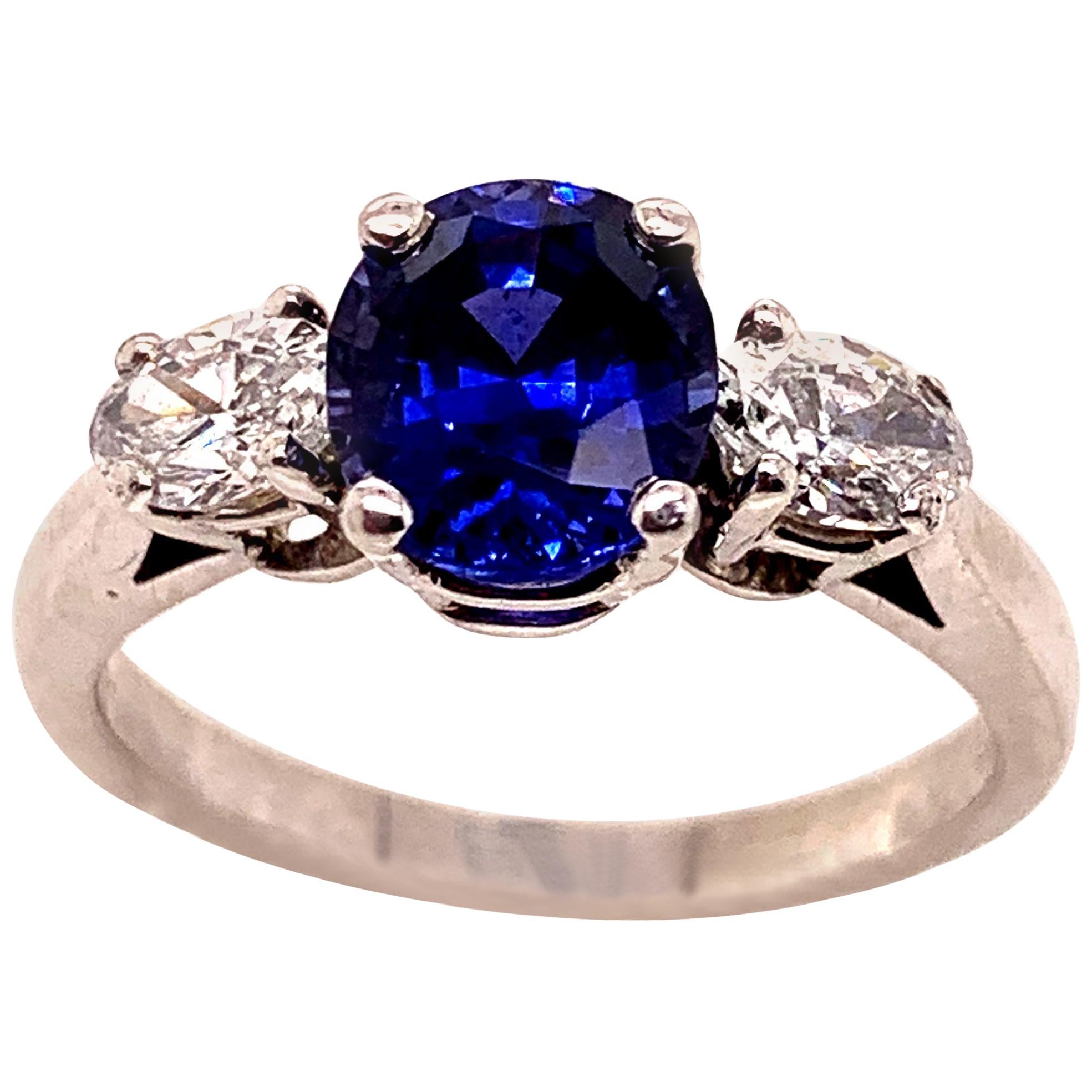 1.82 Carat GIA Blue Sapphire and Diamond Ring in Platinum