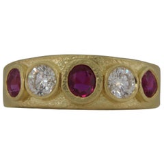 1.82 Carat Hing Yellow Gold Ruby and Diamond Hand Hammered Band/Ring