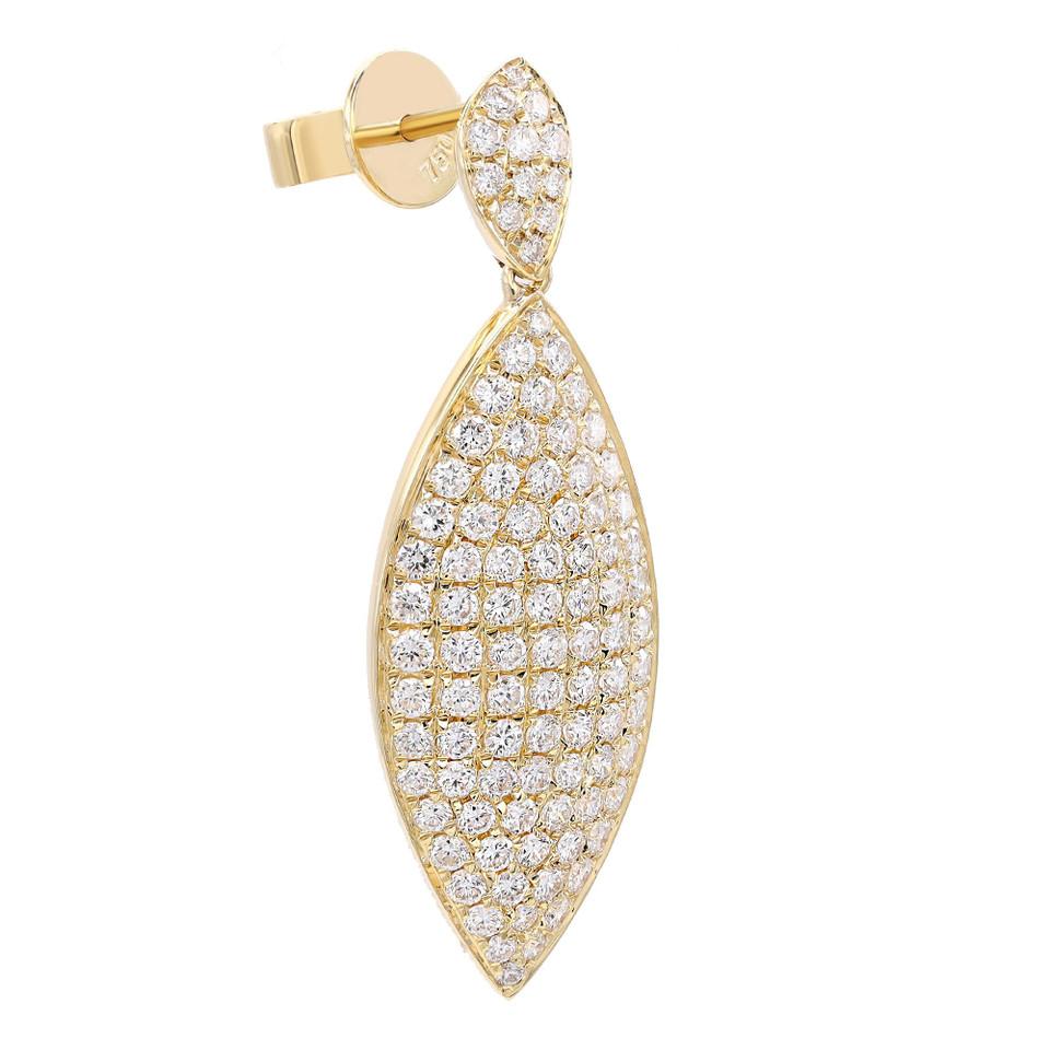Modern 1.82 Carat Leaf Shape Diamond Drop Earrings 18K Yellow Gold For Sale