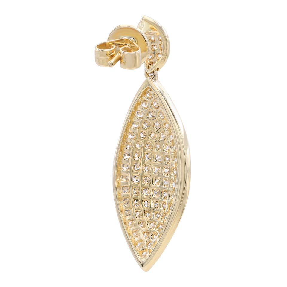 Round Cut 1.82 Carat Leaf Shape Diamond Drop Earrings 18K Yellow Gold For Sale