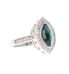 1.82 Carat Marquise Blue Sapphire Diamond 14 Karat White Gold Ring