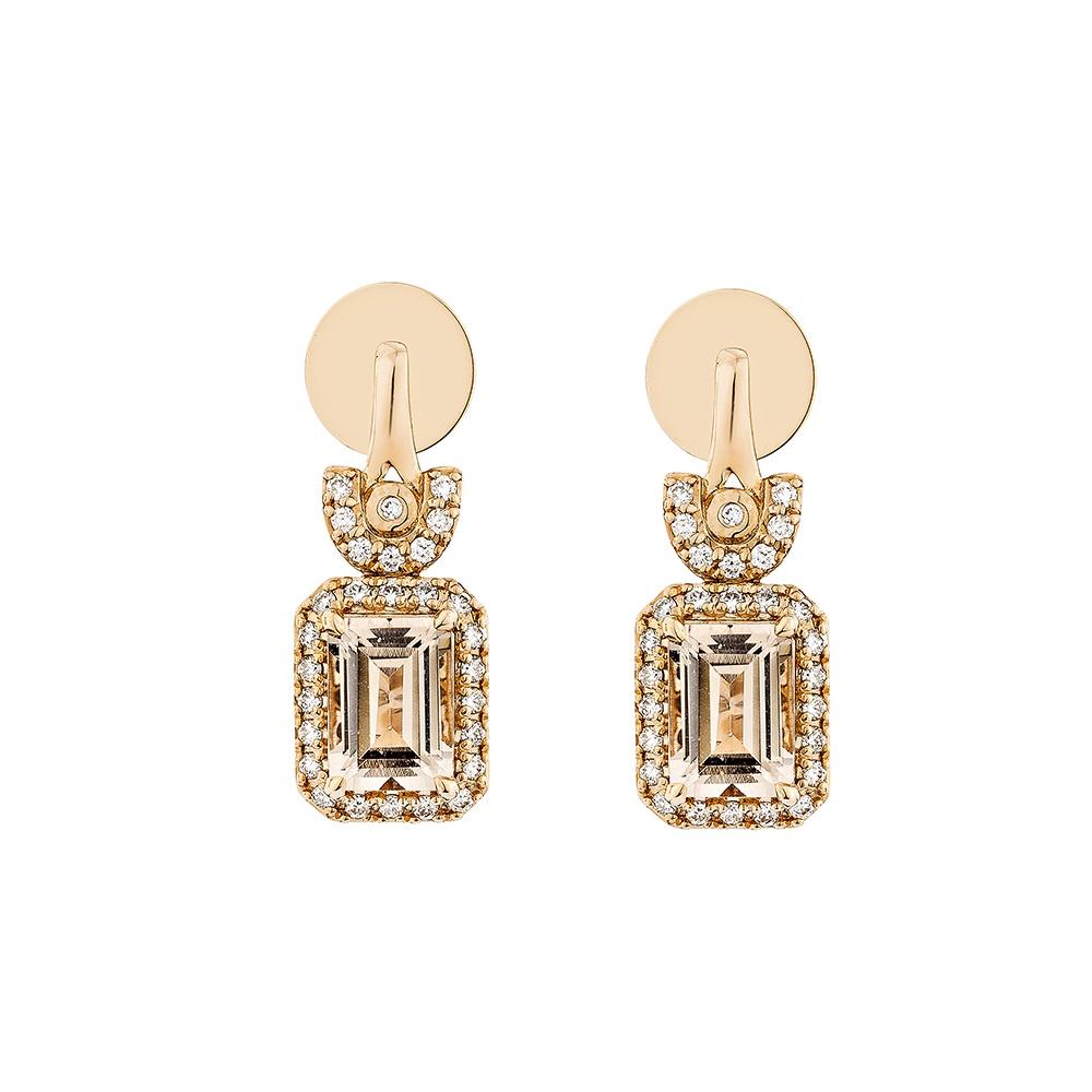Contemporary 1.82 Carat Morganite Drop Earring in 18Karat Rose Gold with White Diamond. For Sale
