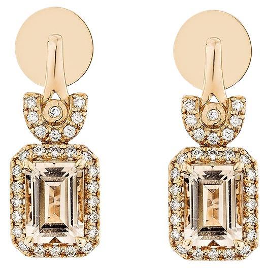 Boucles d'oreilles pendantes en or rose 18 carats avec Morganite de 1,82 carat et diamants blancs