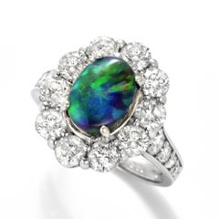 1.82 Carat Natural Australian Lightning Ridge Black Opal Ring Made in Platinum