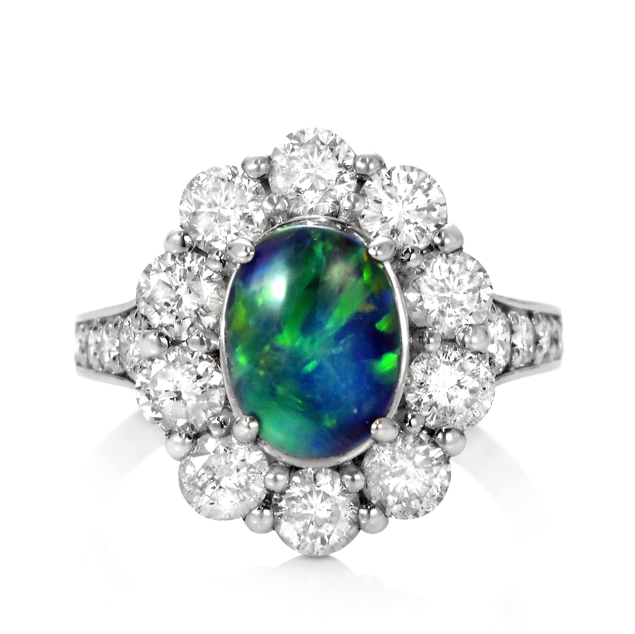 1.82 Carat Natural Australian Lightning Ridge Black Opal Ring Made in Platinum In New Condition For Sale In Tokyo, JP