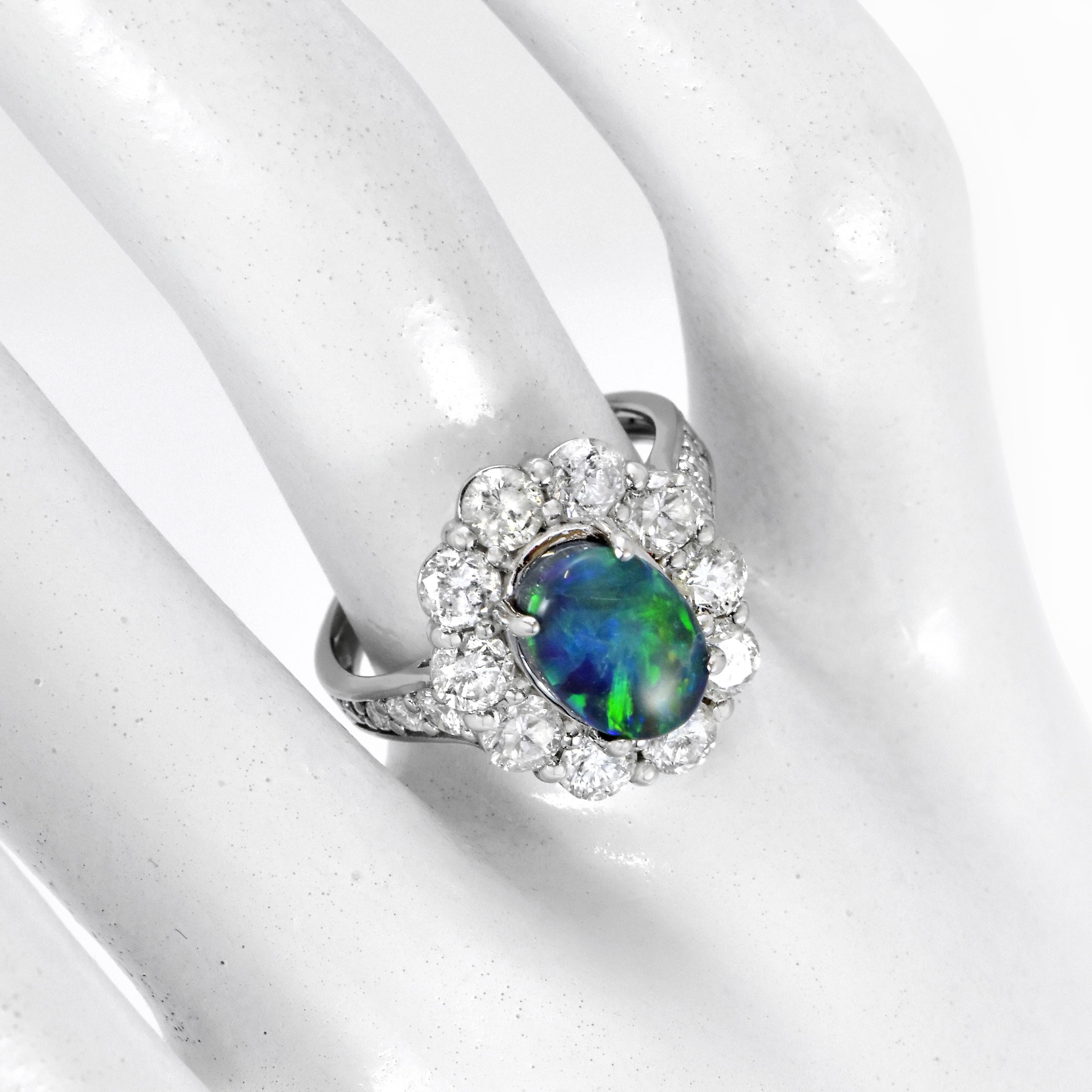 Women's 1.82 Carat Natural Australian Lightning Ridge Black Opal Ring Made in Platinum For Sale