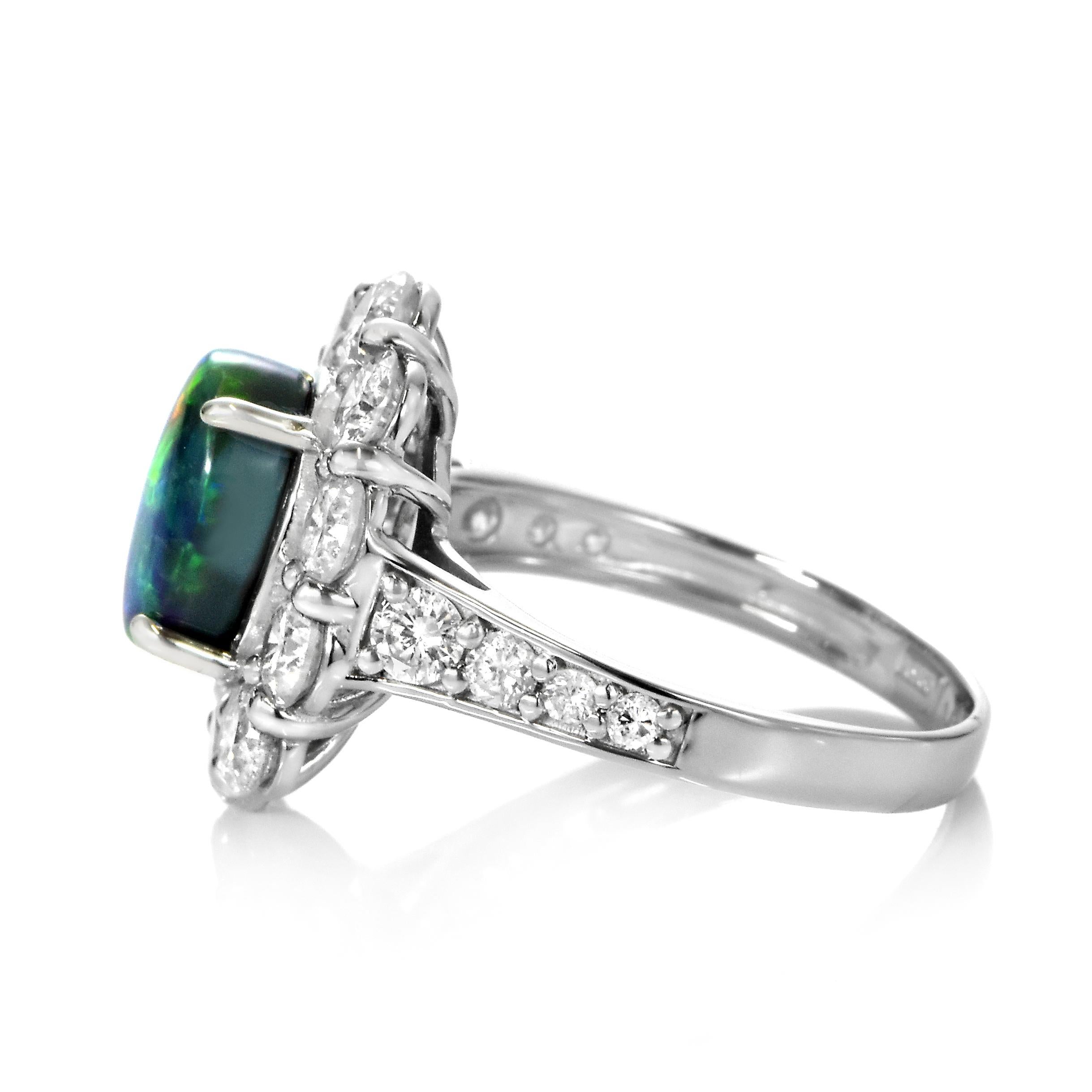 1.82 Carat Natural Australian Lightning Ridge Black Opal Ring Made in Platinum For Sale 1