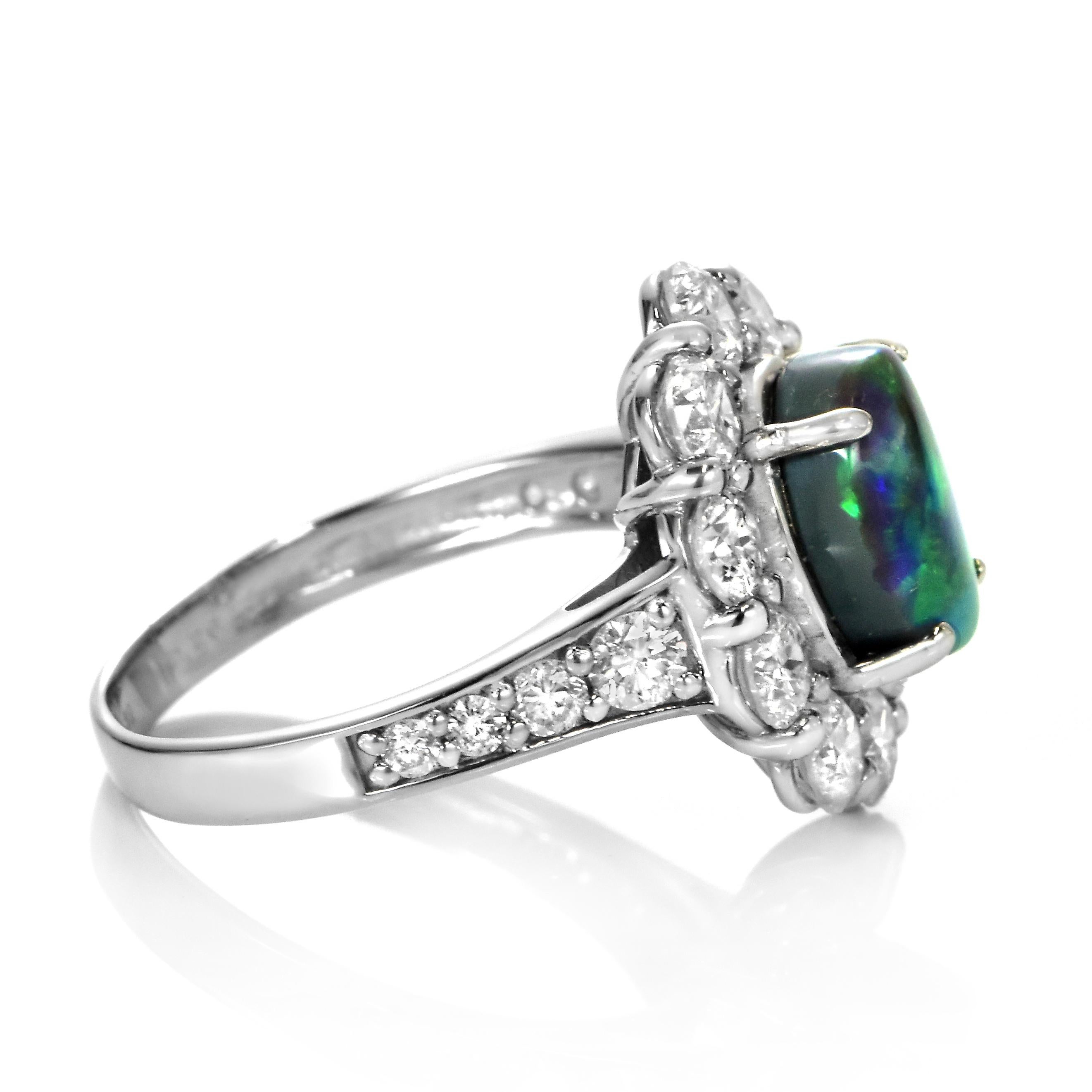 1.82 Carat Natural Australian Lightning Ridge Black Opal Ring Made in Platinum For Sale 2