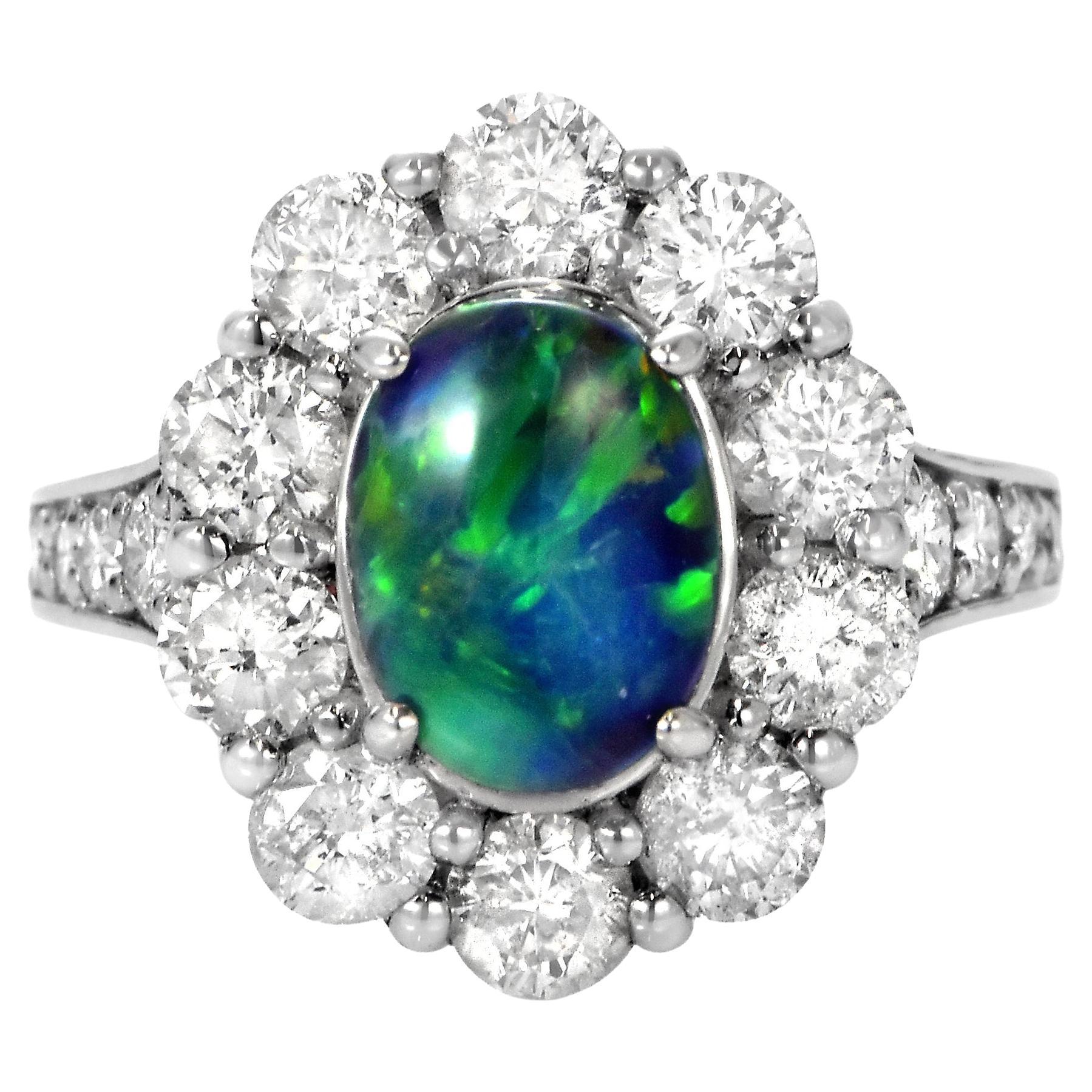 1.82 Carat Natural Australian Lightning Ridge Black Opal Ring Made in Platinum