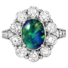 1.82 Carat Natural Australian Lightning Ridge Black Opal Ring Made in Platinum