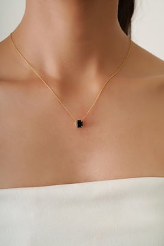 1.82 Carat Natural Black Diamond Solitaire Pendant Necklace in 18K Yellow Gold