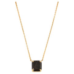 1.82 Carat Natural Black Diamond Solitaire Pendant Necklace in 18K Yellow Gold