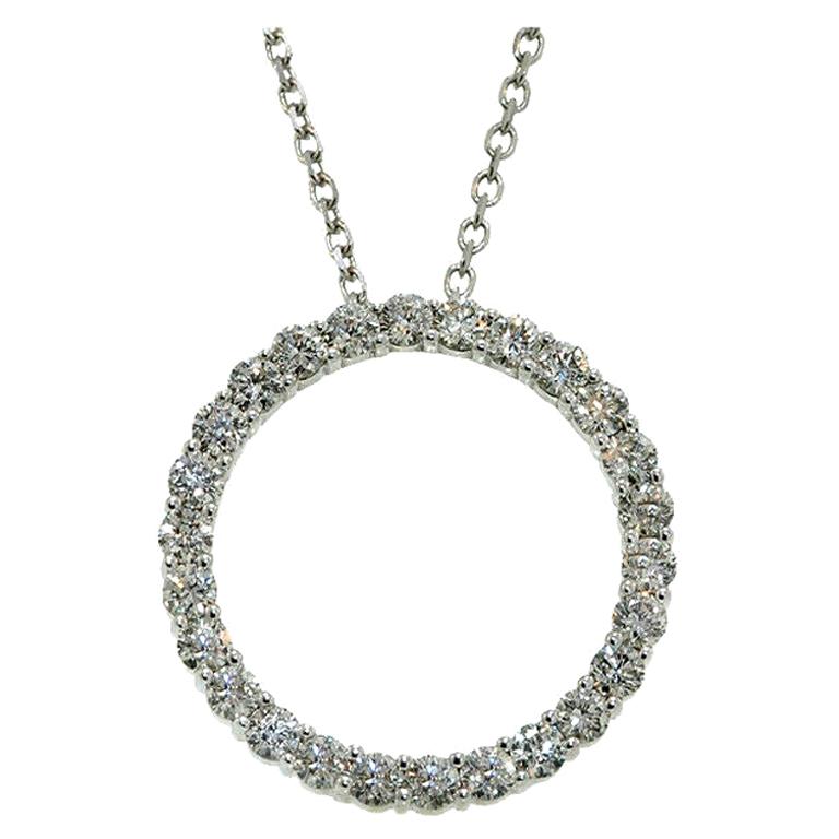 1.82 Carat Natural Diamond Circle Pendant Necklace 14 Karat White Gold For Sale