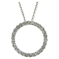 1.82 Carat Natural Diamond Circle Pendant Necklace 14 Karat White Gold