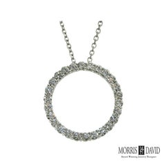 1.82 Carat Natural Diamond Circle Pendant Necklace 14 Karat White Gold