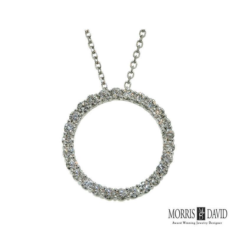 Contemporary 1.82 Carat Natural Diamond Circle Pendant Necklace 14 Karat White Gold For Sale
