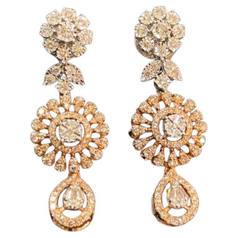 1.82 Carat Natural Diamonds Flowers Gold Earrings