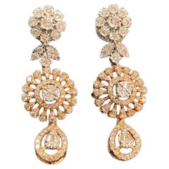 1.82 Carat Natural Diamonds Flowers Gold Earrings