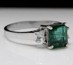 1.82 Carat Natural Emerald and Diamond 14 Karat Solid White Gold Ring