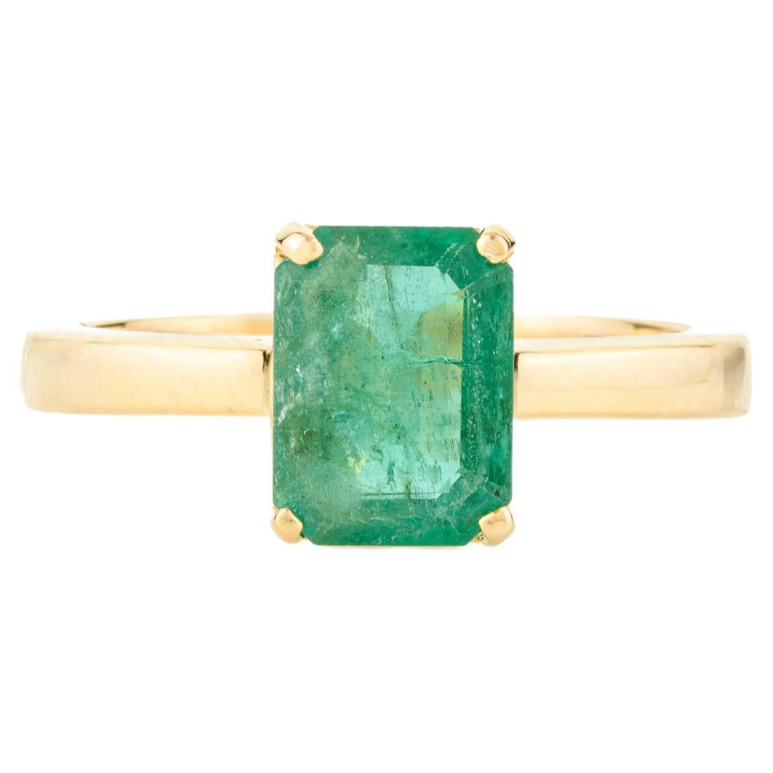 1.82 Carat Octagon Unisex Emerald Solitaire Ring in 18k Solid Yellow Gold