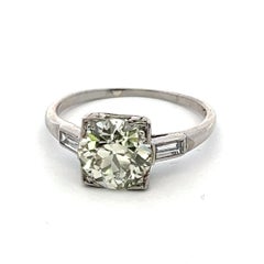 1.82 Carat Old European Cut and Baguette Diamond Platinum Vintage Ring