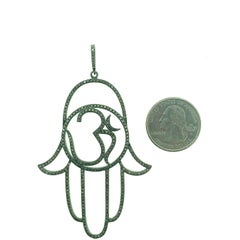 1.82 Carat Om Hamsa Diamond Pendant Oxidized Sterling Silver