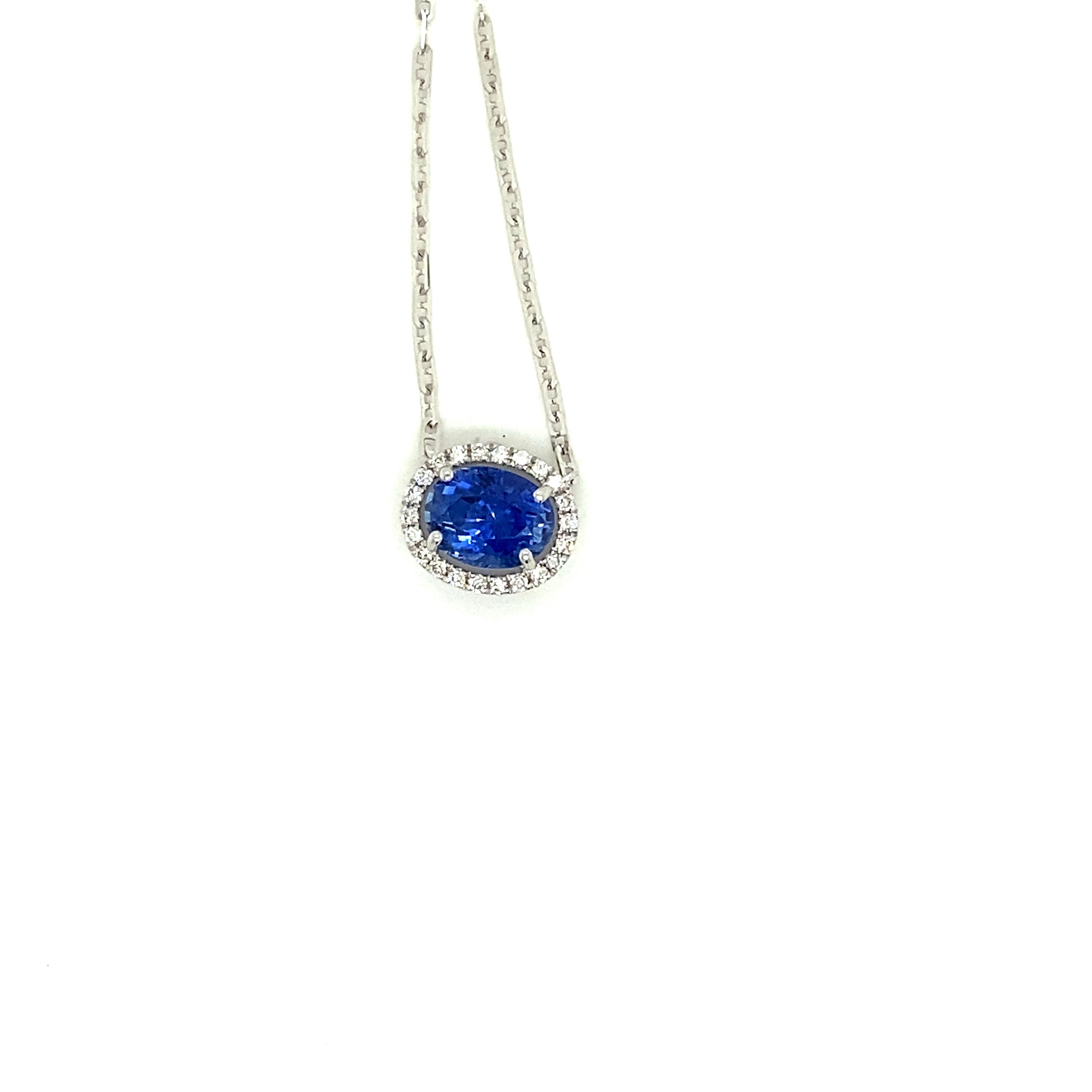 Contemporary 1.82Carat Vivid Blue Sapphire and Diamond Pendant Necklace For Sale