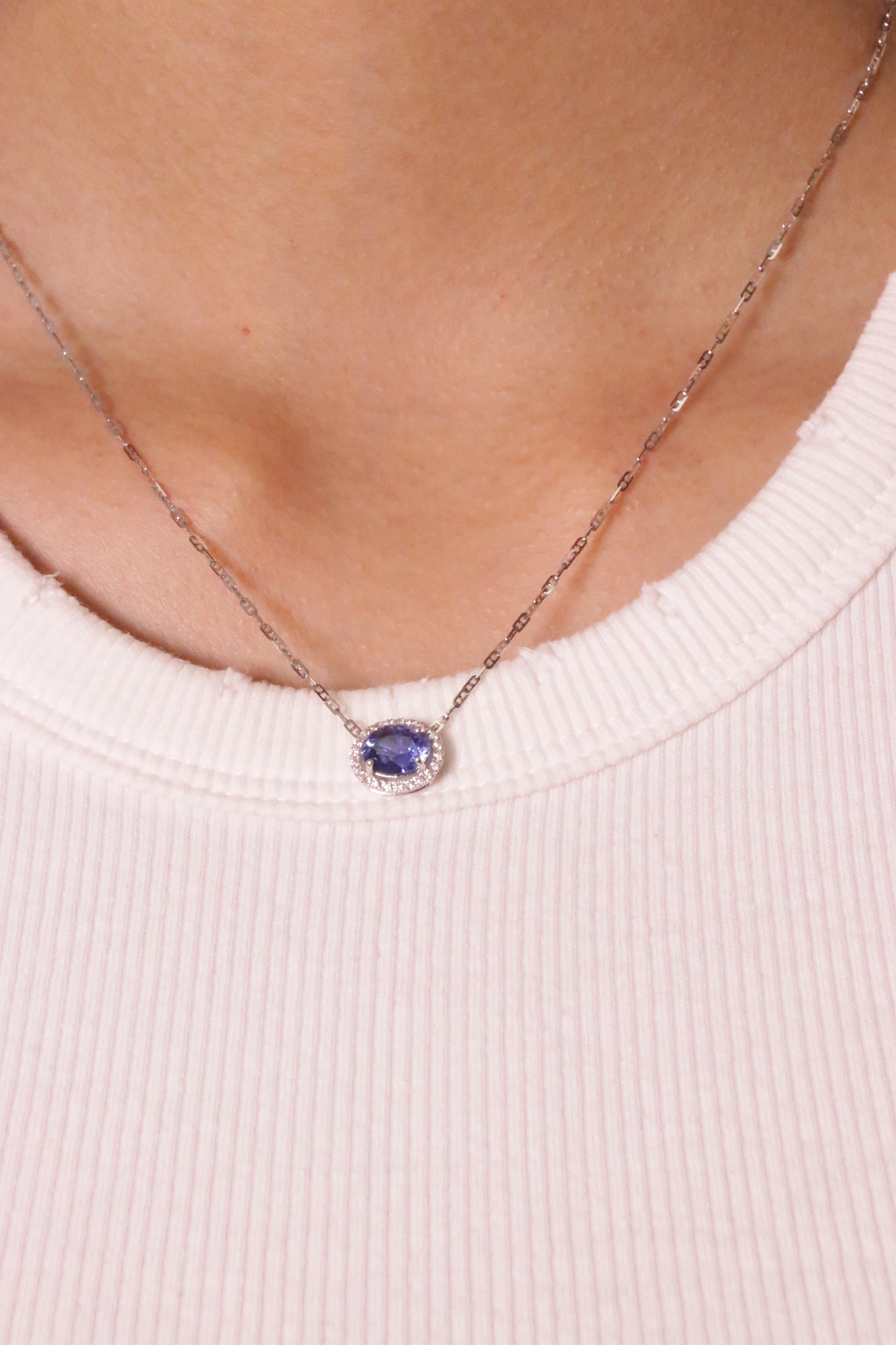 1,82 Karat Halskette mit Anhänger mit lebhaftem blauem Saphir und Diamant im Angebot 2