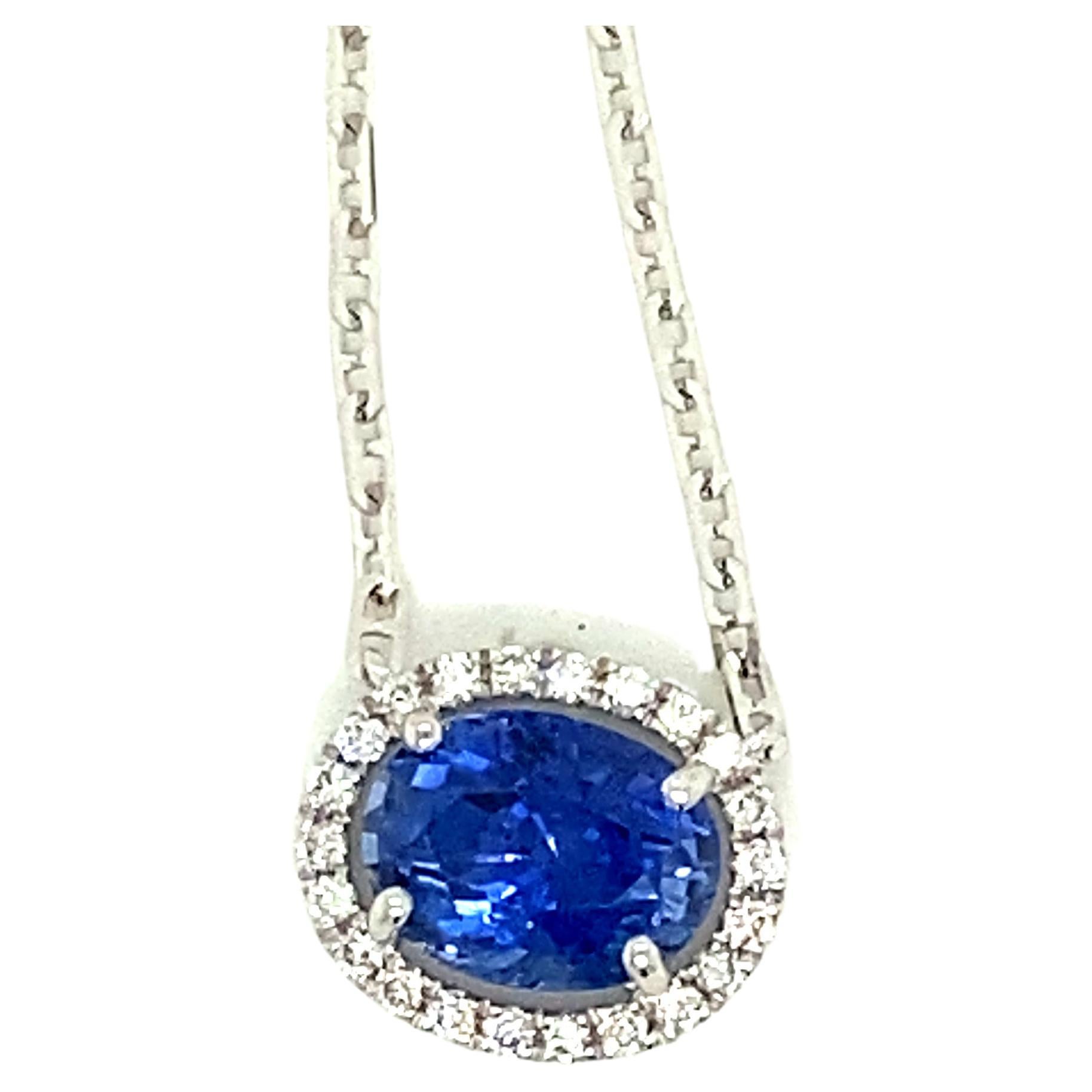 1.82Carat Vivid Blue Sapphire and Diamond Pendant Necklace For Sale