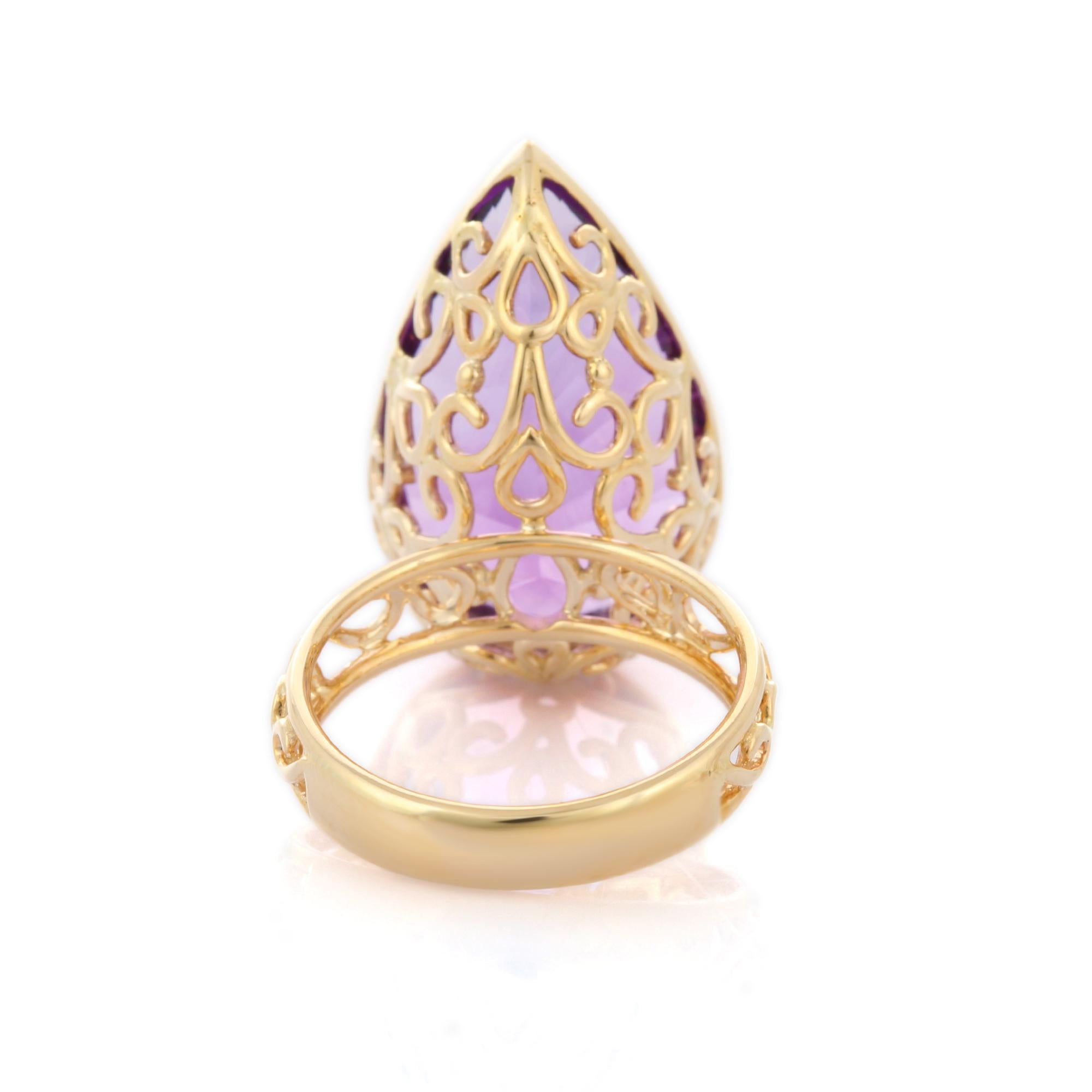 For Sale:  18.2 Carat Pear Cut Amethyst Cocktail Ring in 14K Yellow Gold 5