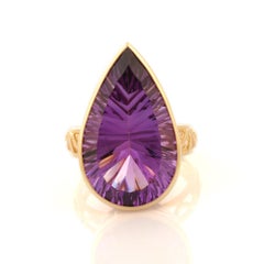 18.2 Carat Pear Cut Amethyst Cocktail Ring in 14K Yellow Gold