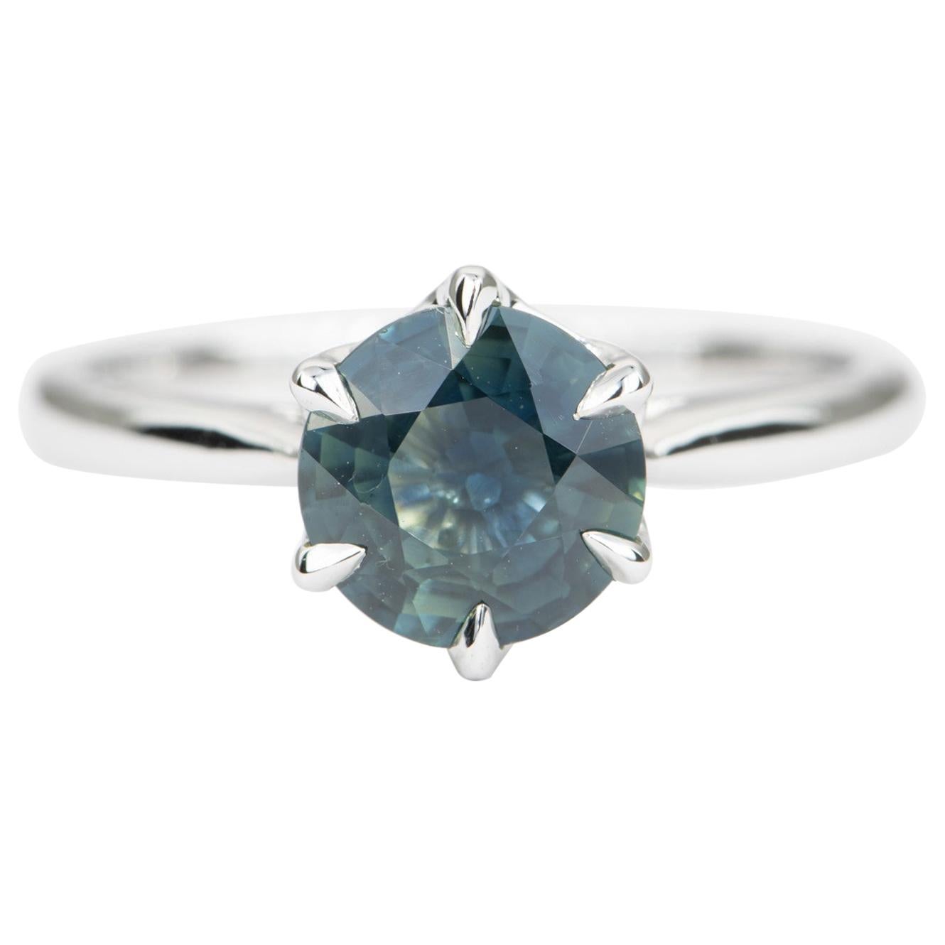 1.82 Carat Round Teal Blue Green Sapphire 14 Karat White Gold Ring AD1540-4