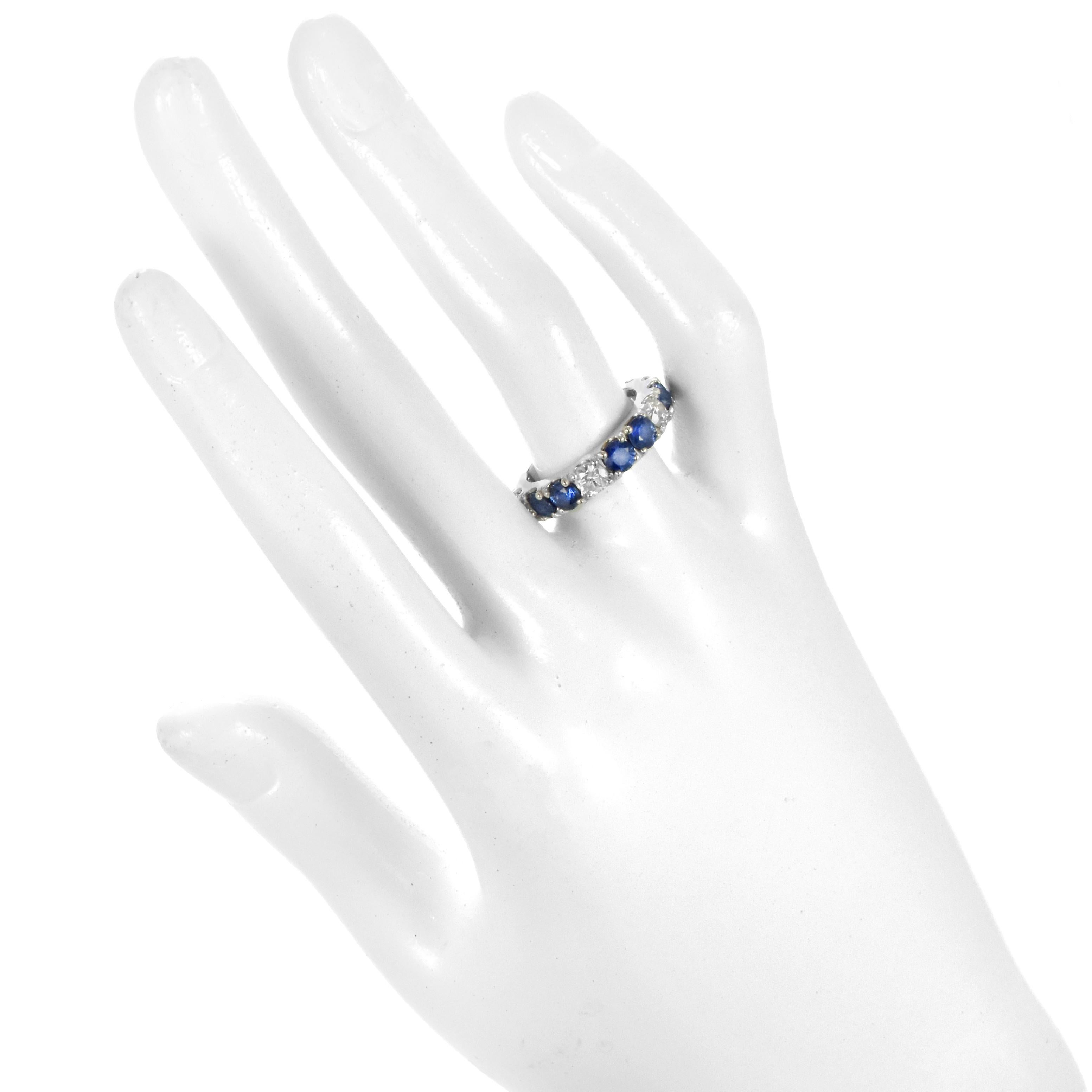 Anello mezza eternità con zaffiro e diamante da 1,82 carati in platino in vendita 6