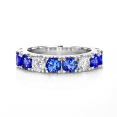 1.82 Carat Sapphire and Diamond Half-Eternity Ring Made in Platinum