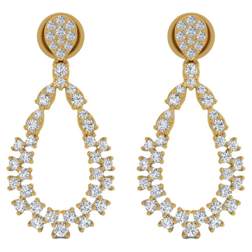 1.82 Carat SI Clarity HI Color Diamond Designer Dangle Earrings 14k Yellow Gold For Sale