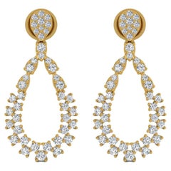 1.82 Carat SI Clarity HI Color Diamond Designer Dangle Earrings 14k Yellow Gold