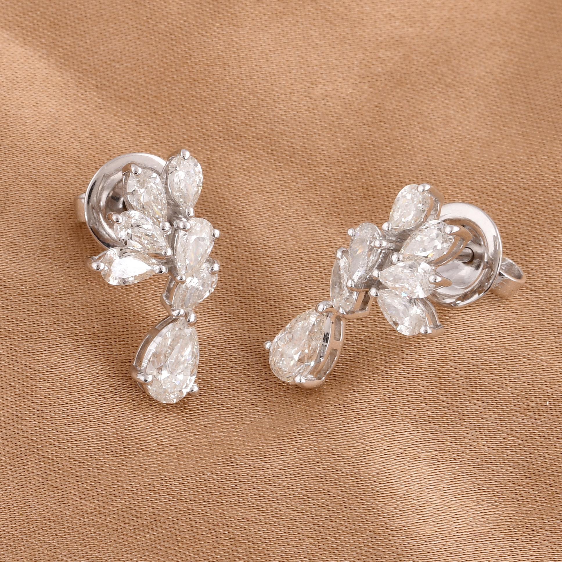 Pear Cut 1.82 Carat SI Clarity HI Color Diamond Earrings 18 Karat White Gold Fine Jewelry For Sale