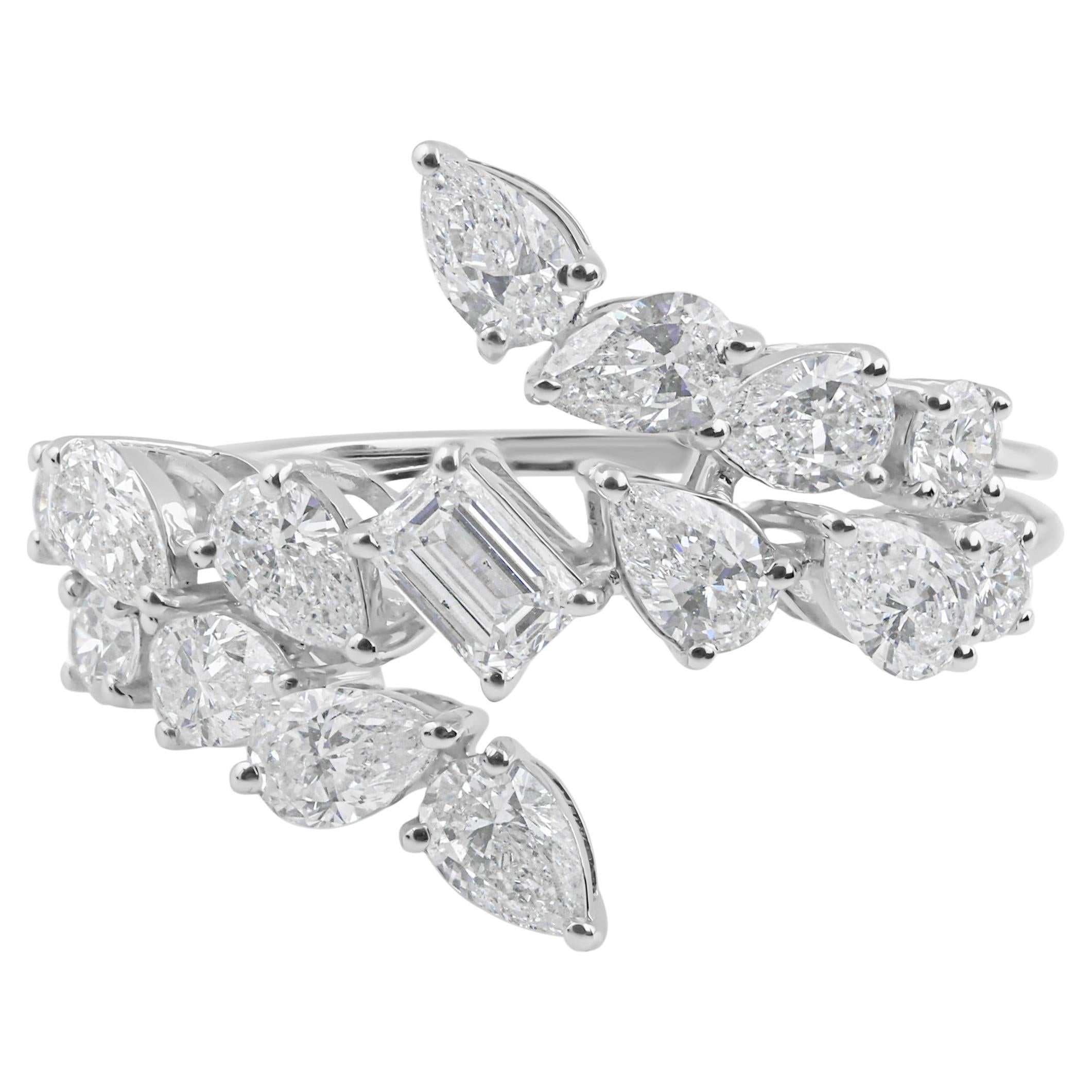 En vente :  1.82 Carat SI/H Pear Emerald Cut Diamond Wrap Ring 18 Karat White Gold Jewelry