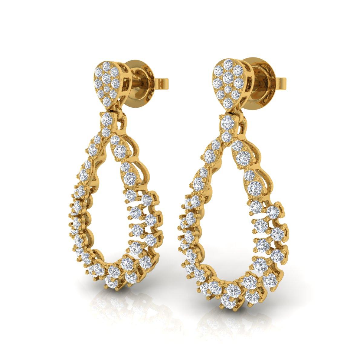 Round Cut 1.82 Carat SI/HI Diamond Loop Dangle Earrings in 14k Yellow Gold Fine Jewelry For Sale