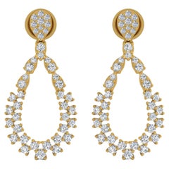 1.82 Carat SI/HI Diamond Loop Dangle Earrings in 14k Yellow Gold Fine Jewelry