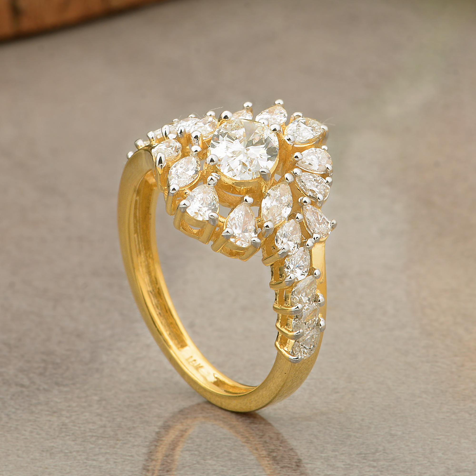 Modern 1.82 Carat SI/HI Oval & Pear Marquise Diamond Cocktail Ring 14 Karat Yellow Gold For Sale