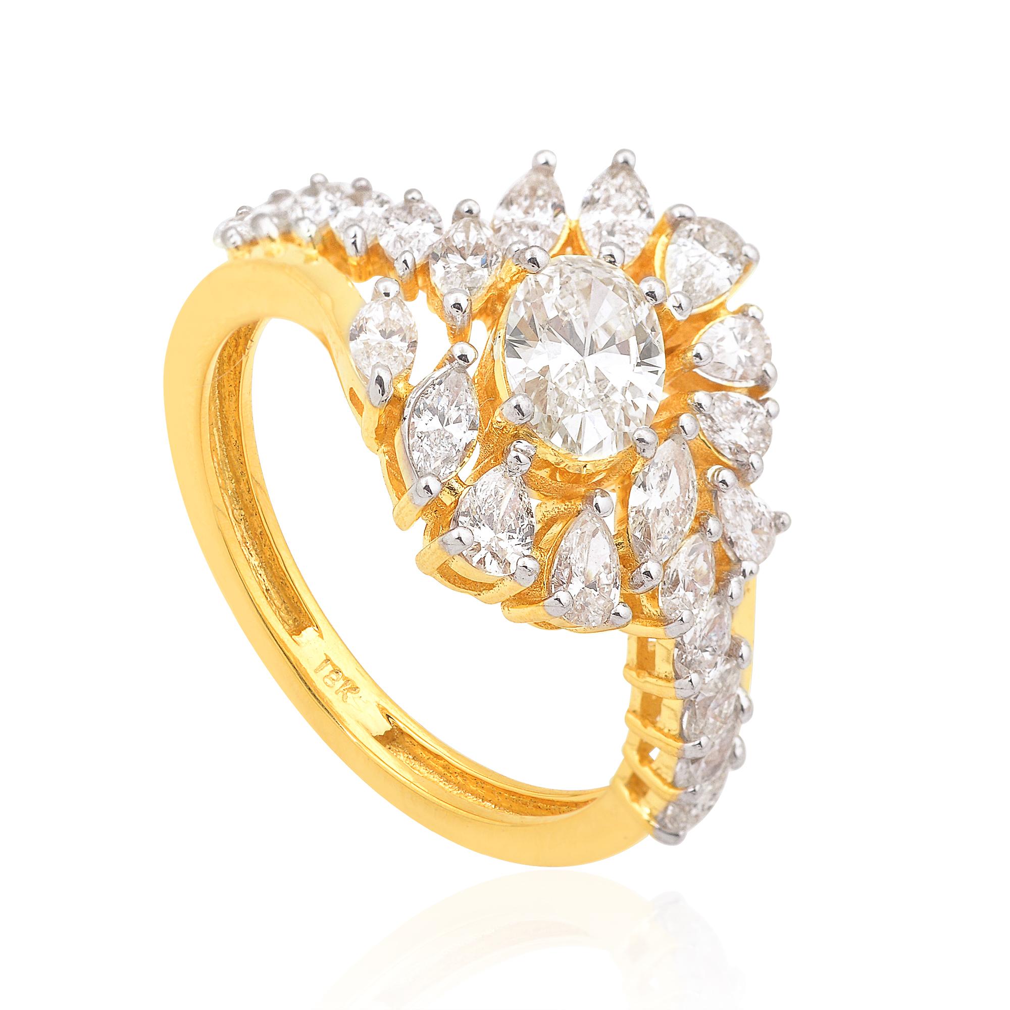 1,82 quilates SI/HI Anillo de cóctel de diamantes marquesa oval y pera Oro amarillo de 18 quilates Corte oval en venta