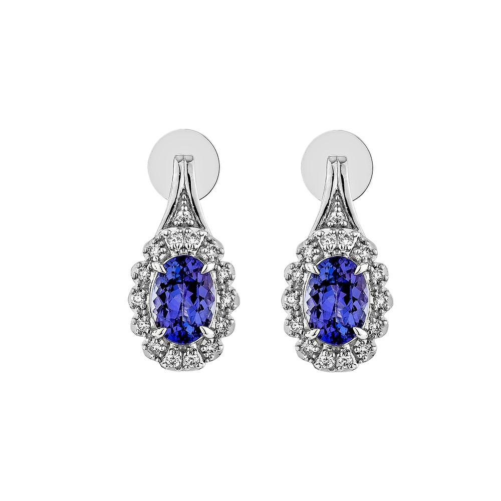 Contemporary 1.82 Carat Tanzanite Drop Earrings in 18Karat White Gold with Diamond. For Sale