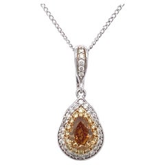 1.82 Carat Total Fancy Brown, Yellow and White Diamond Pendant in 18K White Gold