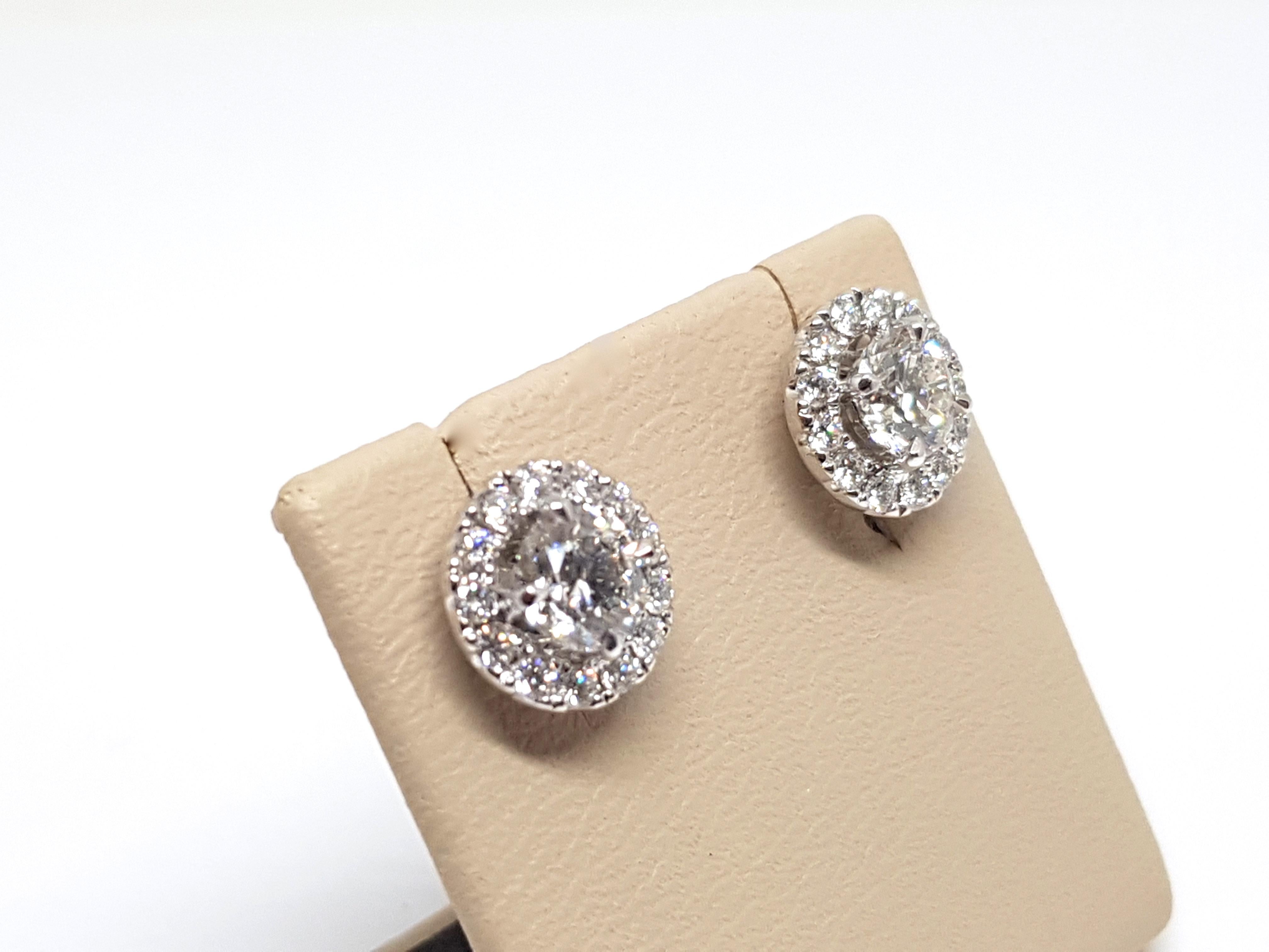 1.82 Carat White Gold Diamond Halo Stud Earrings For Sale 6